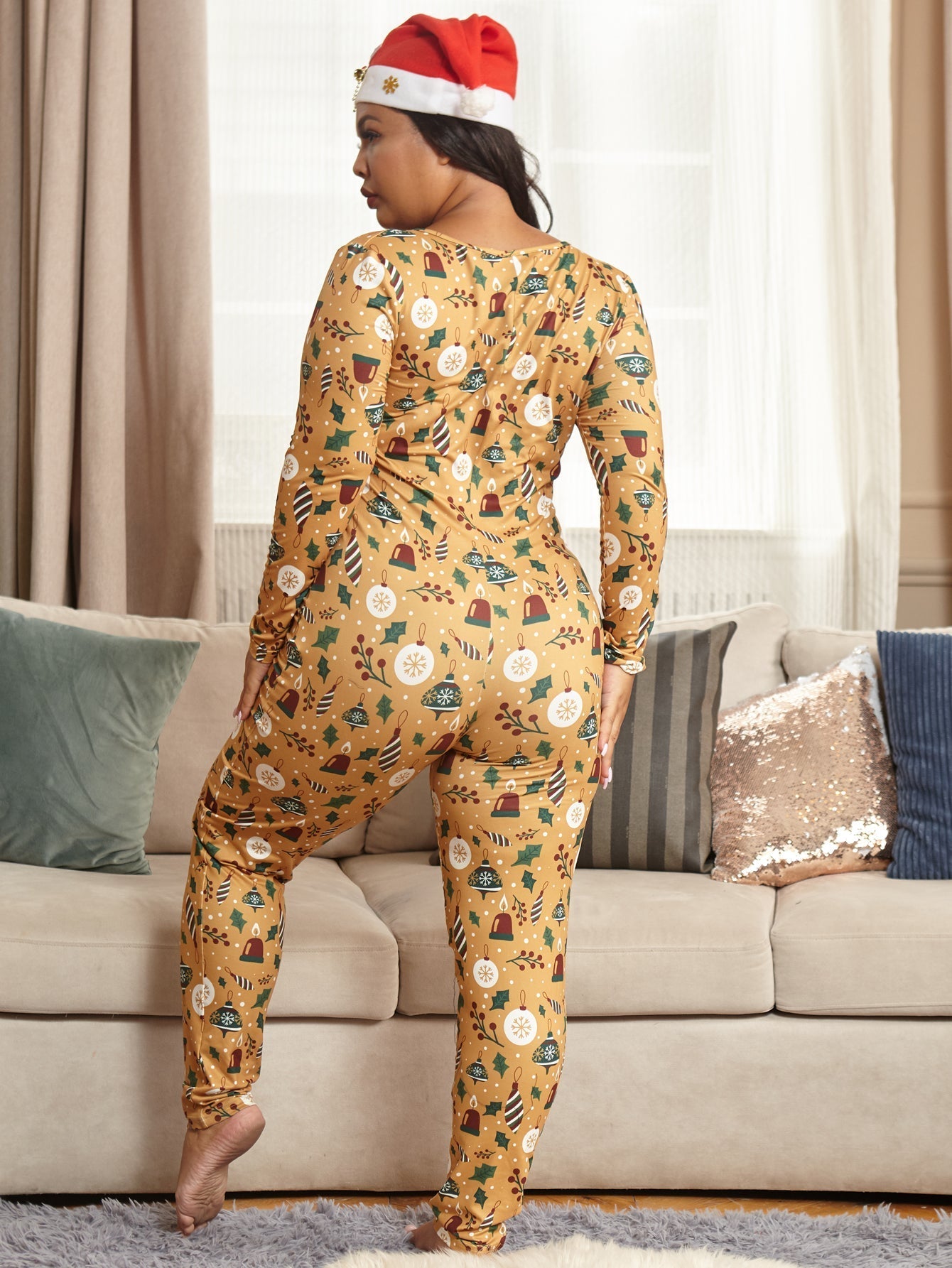 Plus Size Allover Print Christmas Jumpsuit Sai Feel