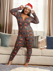 Plus Size Allover Print Knit Bodycon Jumpsuit Catsuits Sai Feel