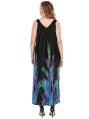 Plus Size Black with Feather Print V-neck Dress Sai Feel