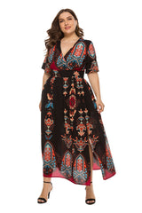 Plus Size Bohemian V-neck Dresses Sai Feel