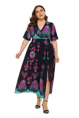 Plus Size Bohemian V-neck Dresses Sai Feel