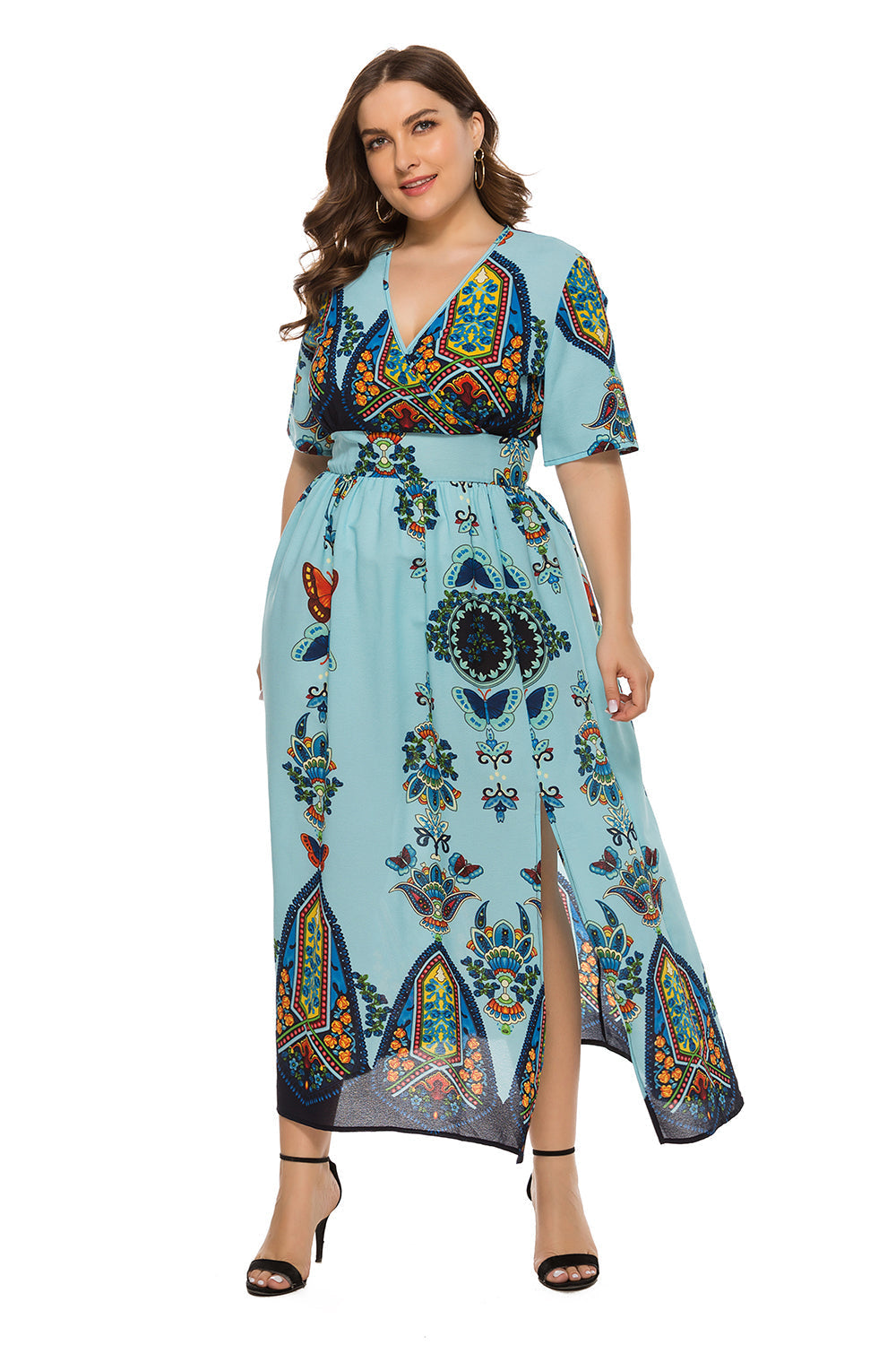 Plus Size Bohemian V-neck Dresses Sai Feel