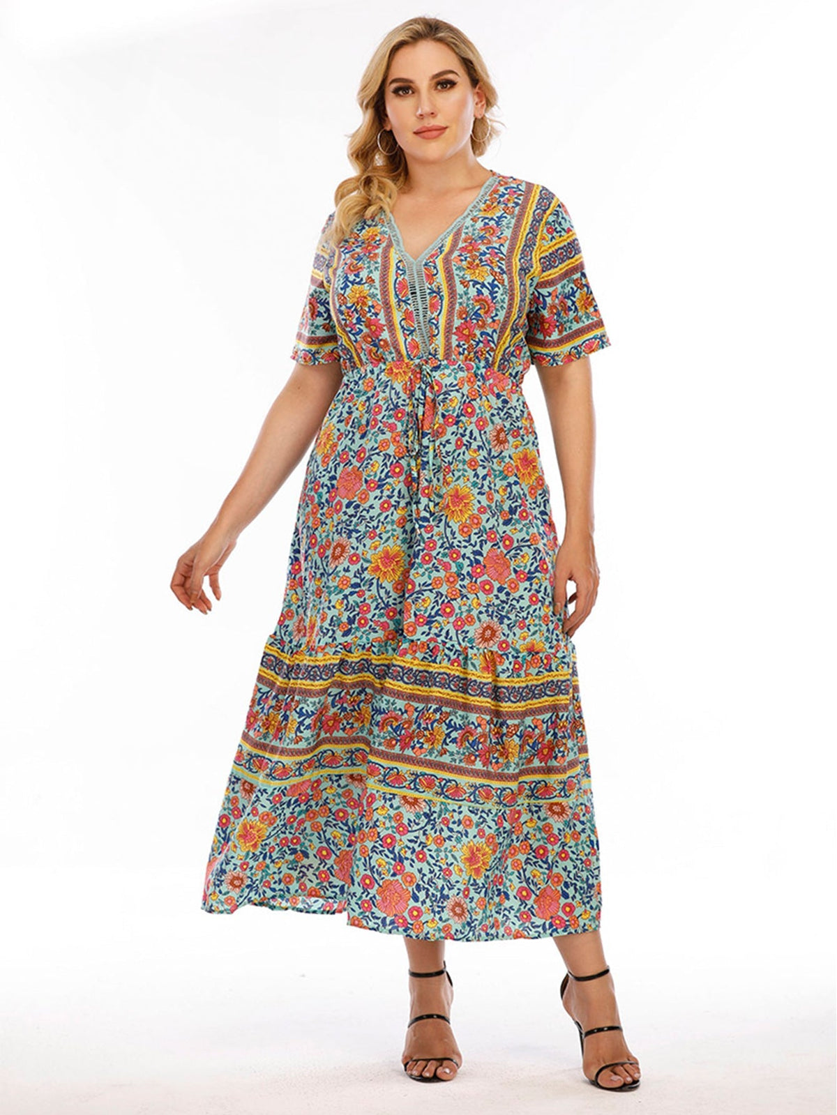 Plus Size Boho Print High Waist Dress Sai Feel