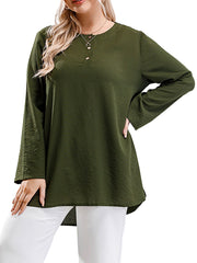 Plus Size Casual patchwork round collar long sleeve shirt Sai Feel