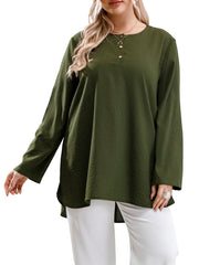 Plus Size Casual patchwork round collar long sleeve shirt Sai Feel