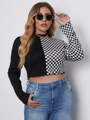 Plus Size Checkered Pattern Crop Top Sai Feel