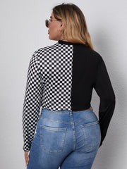 Plus Size Checkered Pattern Crop Top Sai Feel