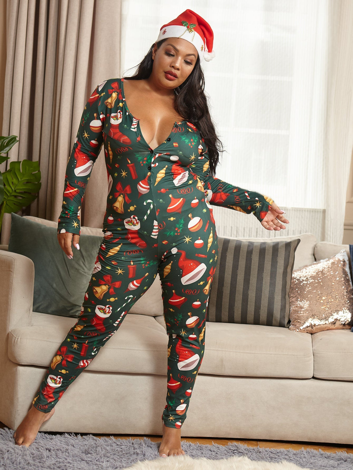 Plus Size Christmas Knit Jumpsuit Sai Feel