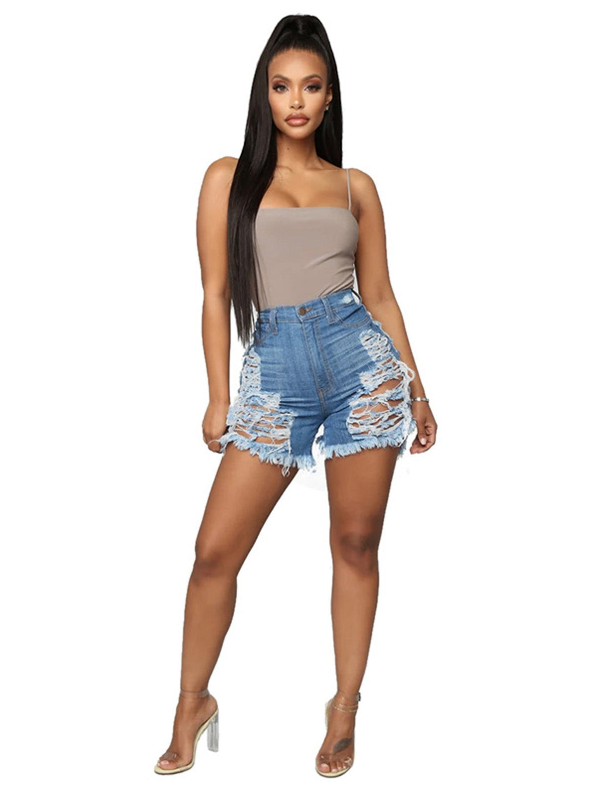 Plus Size Cut Out Denim Shorts Sai Feel