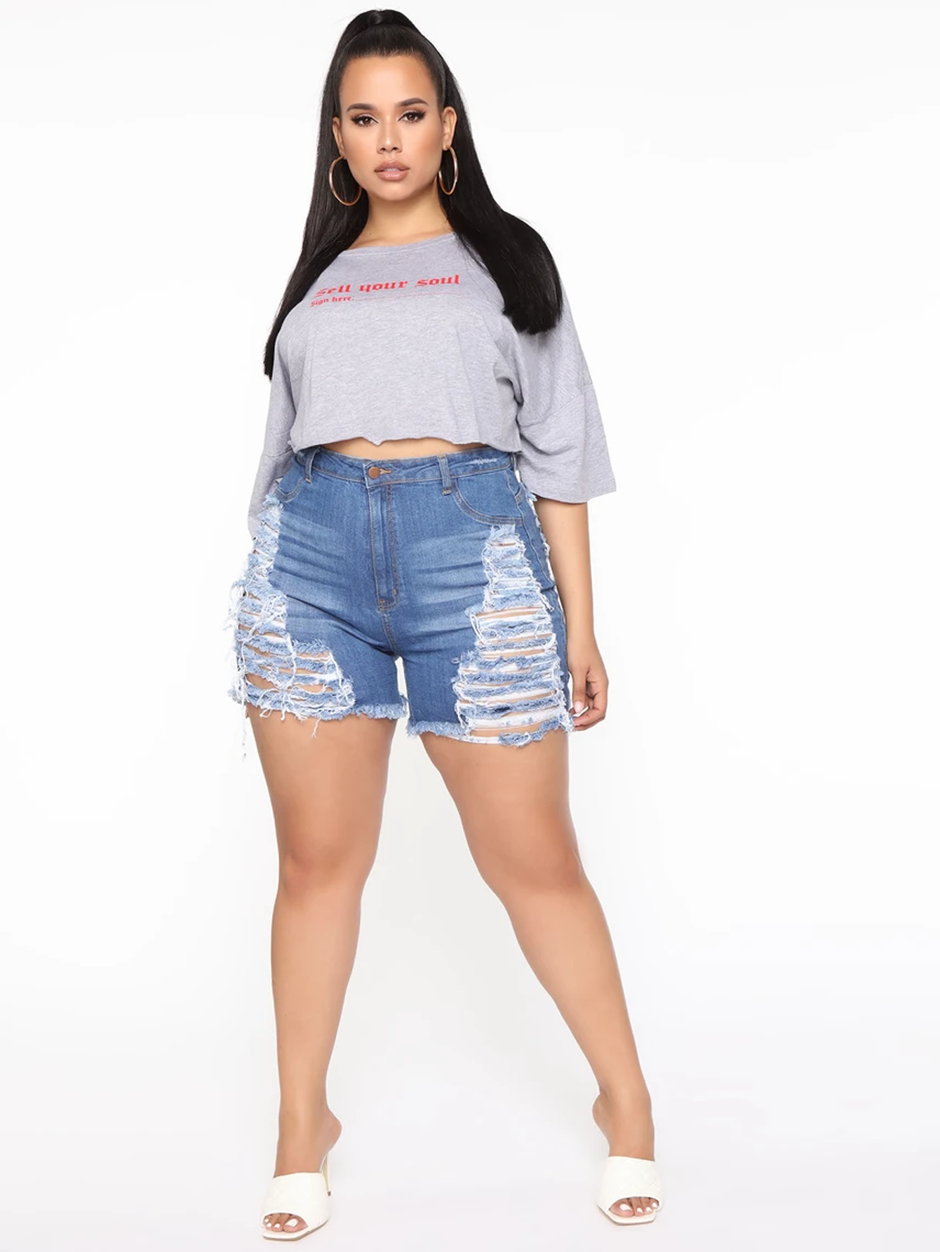 Plus Size Cut Out Denim Shorts Sai Feel