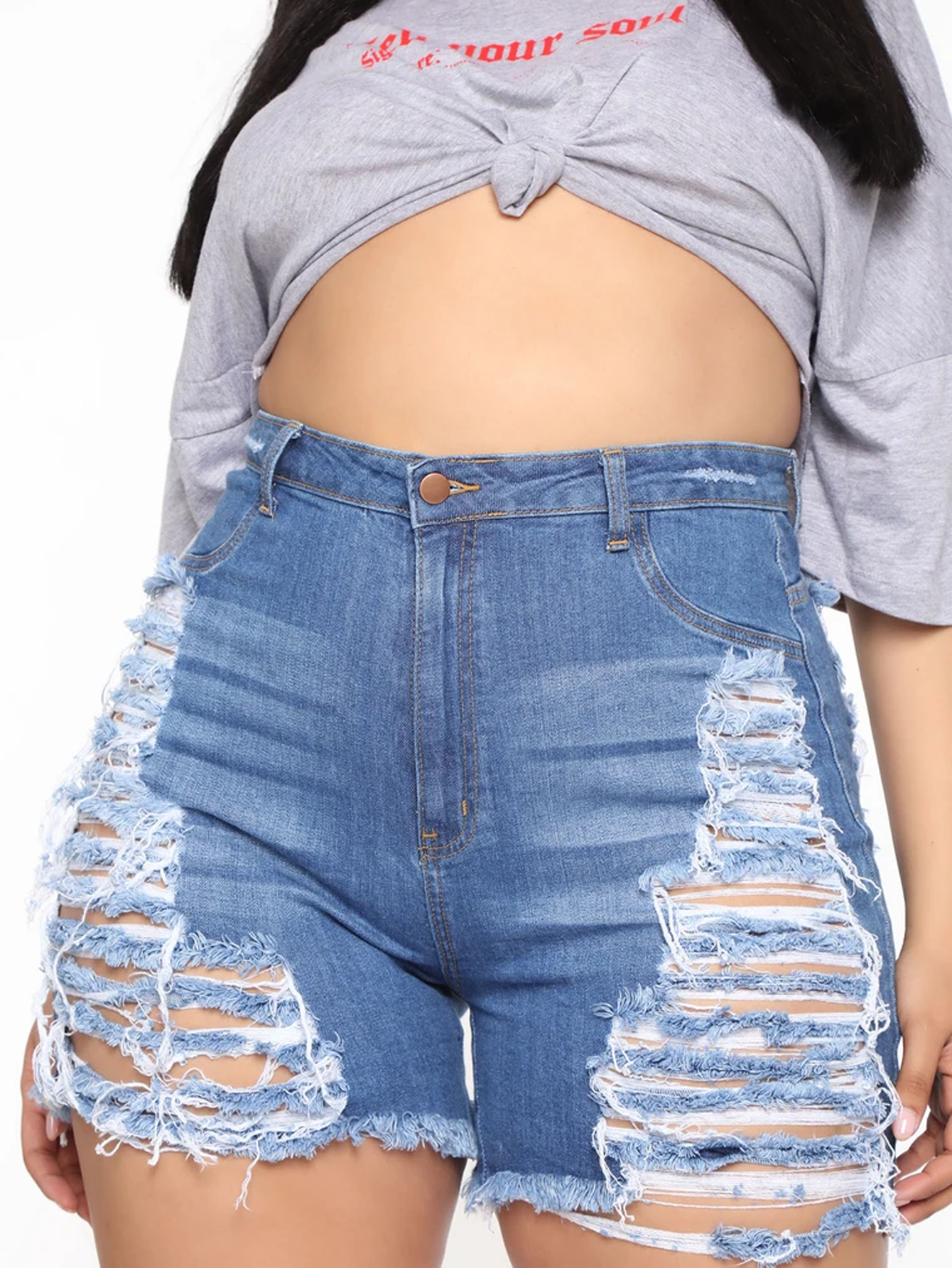 Plus Size Cut Out Denim Shorts Sai Feel