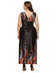 Plus Size Double V-Neck Smocked Waist Maxi Dress Tank Dress Sai Feel