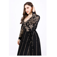 Plus Size Dress Loose New Long-sleeved Retro Print Dress Sai Feel