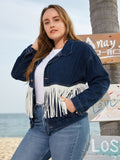 Plus Size Drop Shoulder Tassel Front Denim Jackets Sai Feel