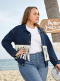 Plus Size Drop Shoulder Tassel Front Denim Jackets Sai Feel