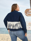 Plus Size Drop Shoulder Tassel Front Denim Jackets Sai Feel