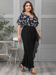Plus Size Fashion Women V Neck Flower Printing Backless Blouse Shirt Sai Feel