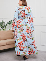 Plus Size Floral Print Surplice Neck Waist Tie Maxi Dress Sai Feel