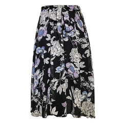 Plus Size Floral Skirt Chiffon Skirt Beach Elastic Waist Dress Sai Feel