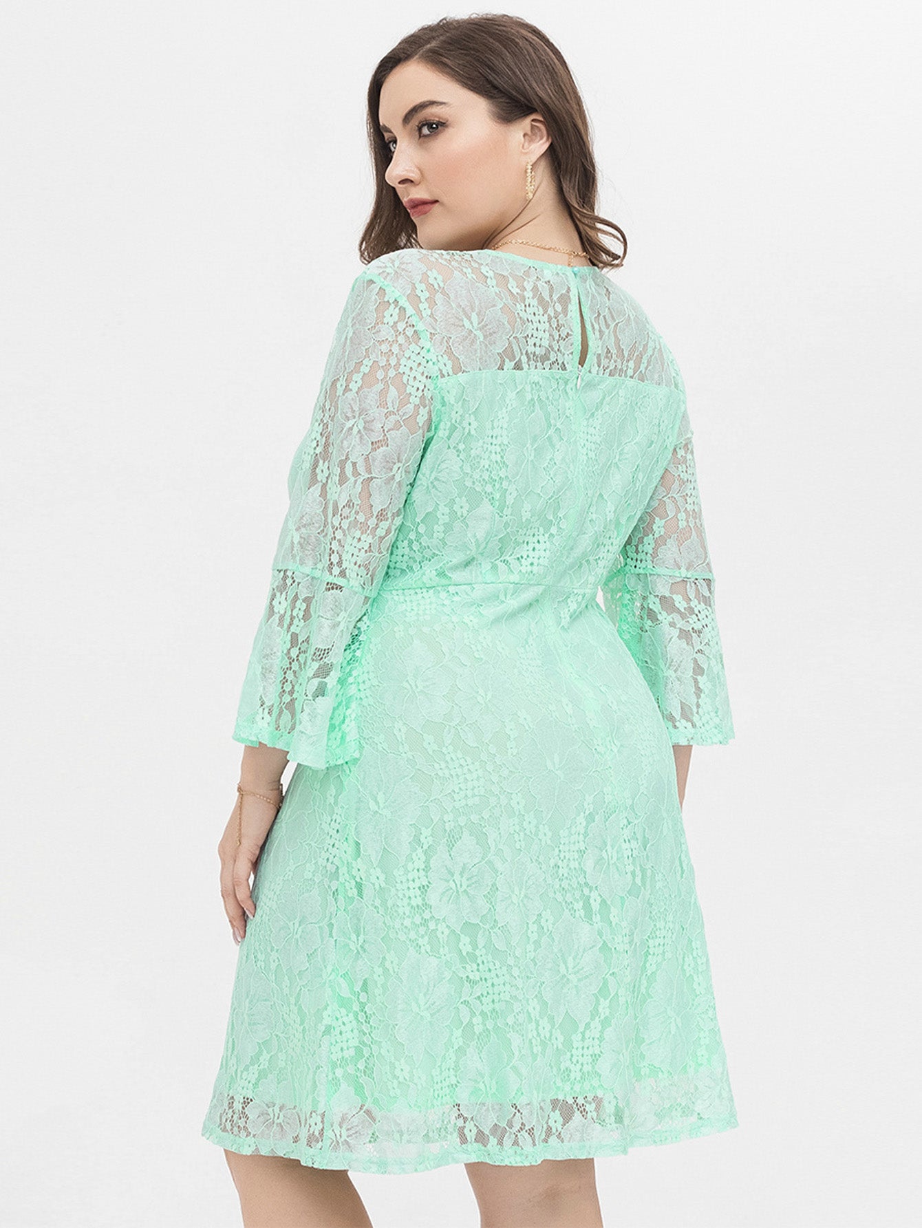 Plus Size Flounce Sleeve Lace Dress Sai Feel