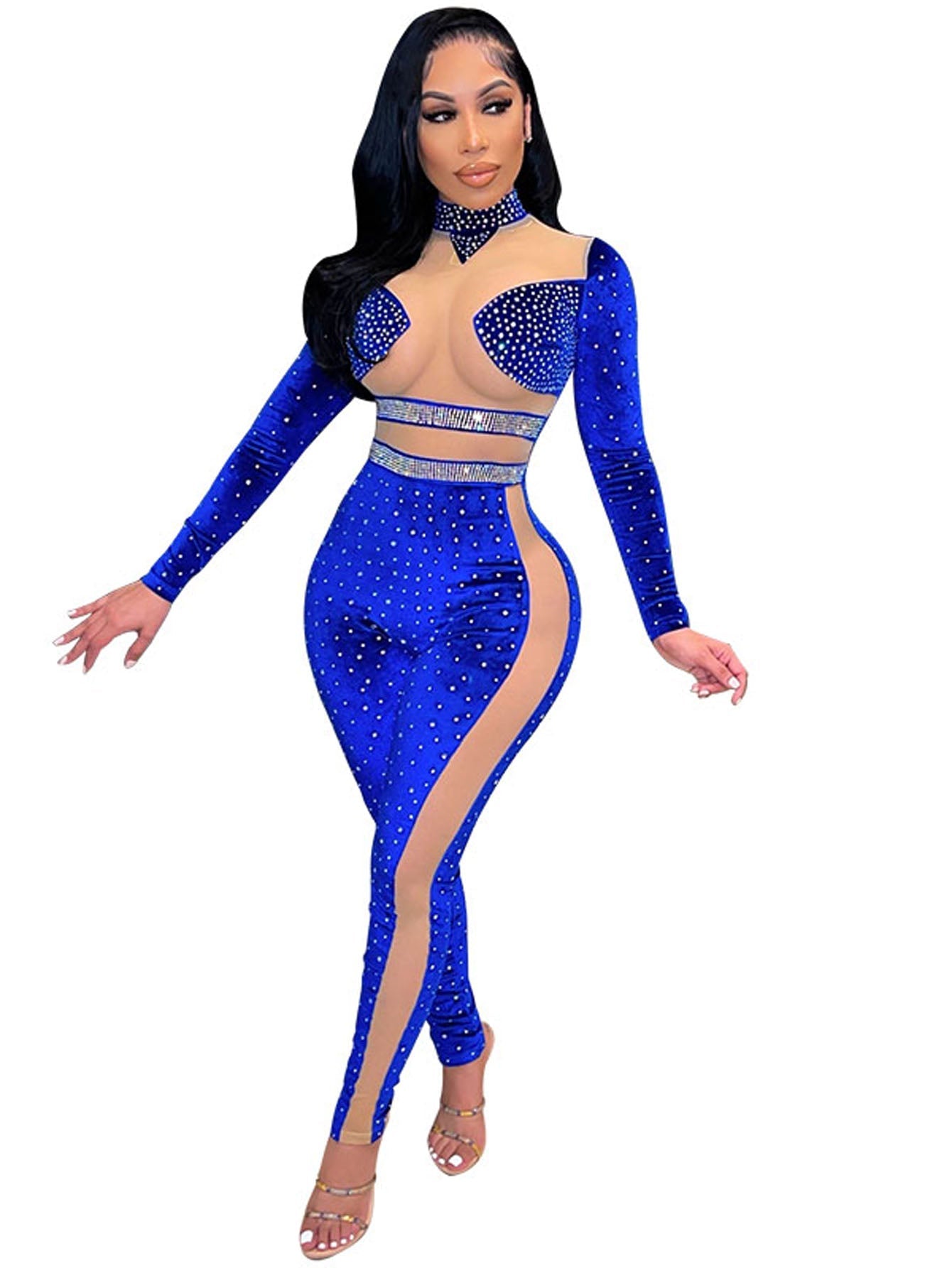 Plus Size Glitter Mesh Cut Out Jumpsuit Sai Feel