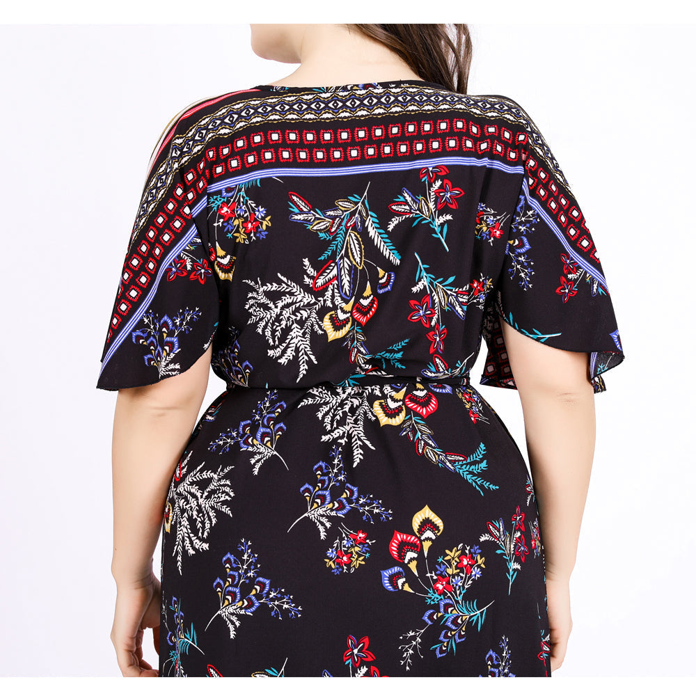 Plus Size Knitted Shawl Sleeves V-neck Long Dress Sai Feel