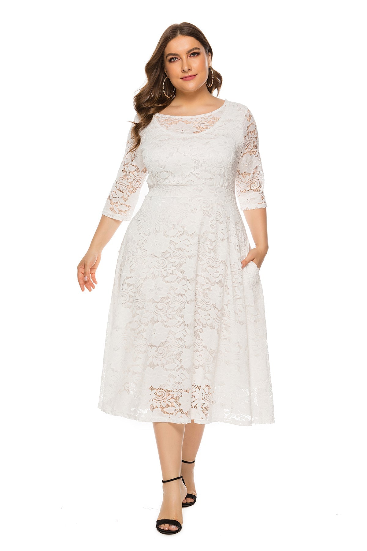 Plus Size Lace Midi Dress Wedding Dress HIGH ELASTIC TRUE TO SIZE Sai Feel