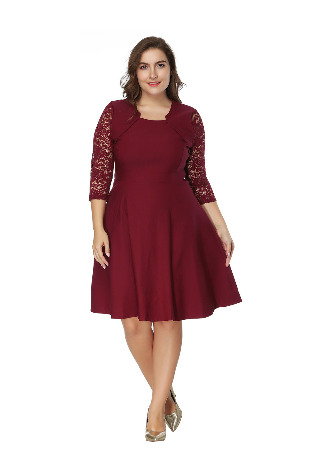 Plus Size Lace Stitching Dress Sai Feel