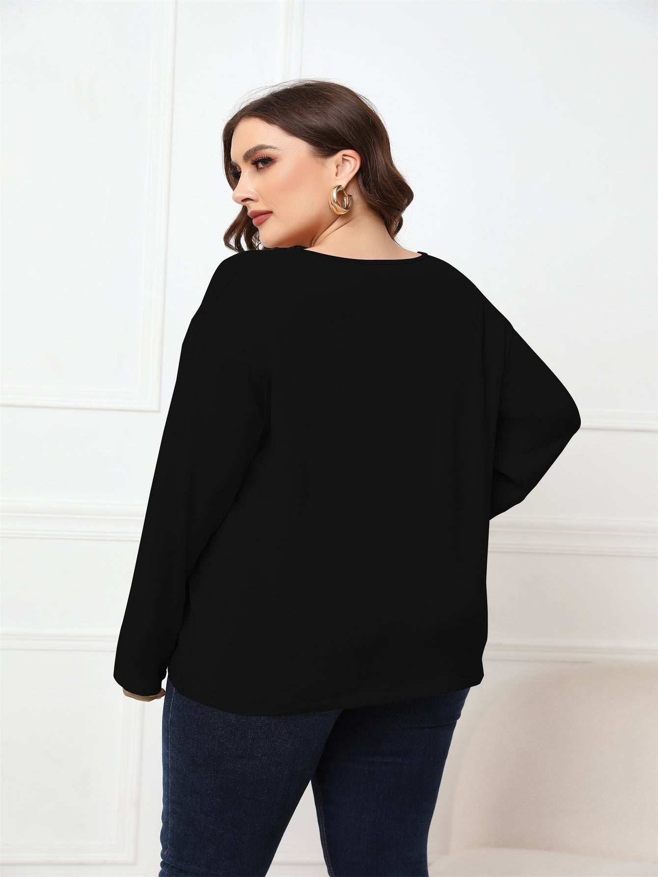 Plus Size Long Sleeve Crisscross Neck Top Blouse Sai Feel