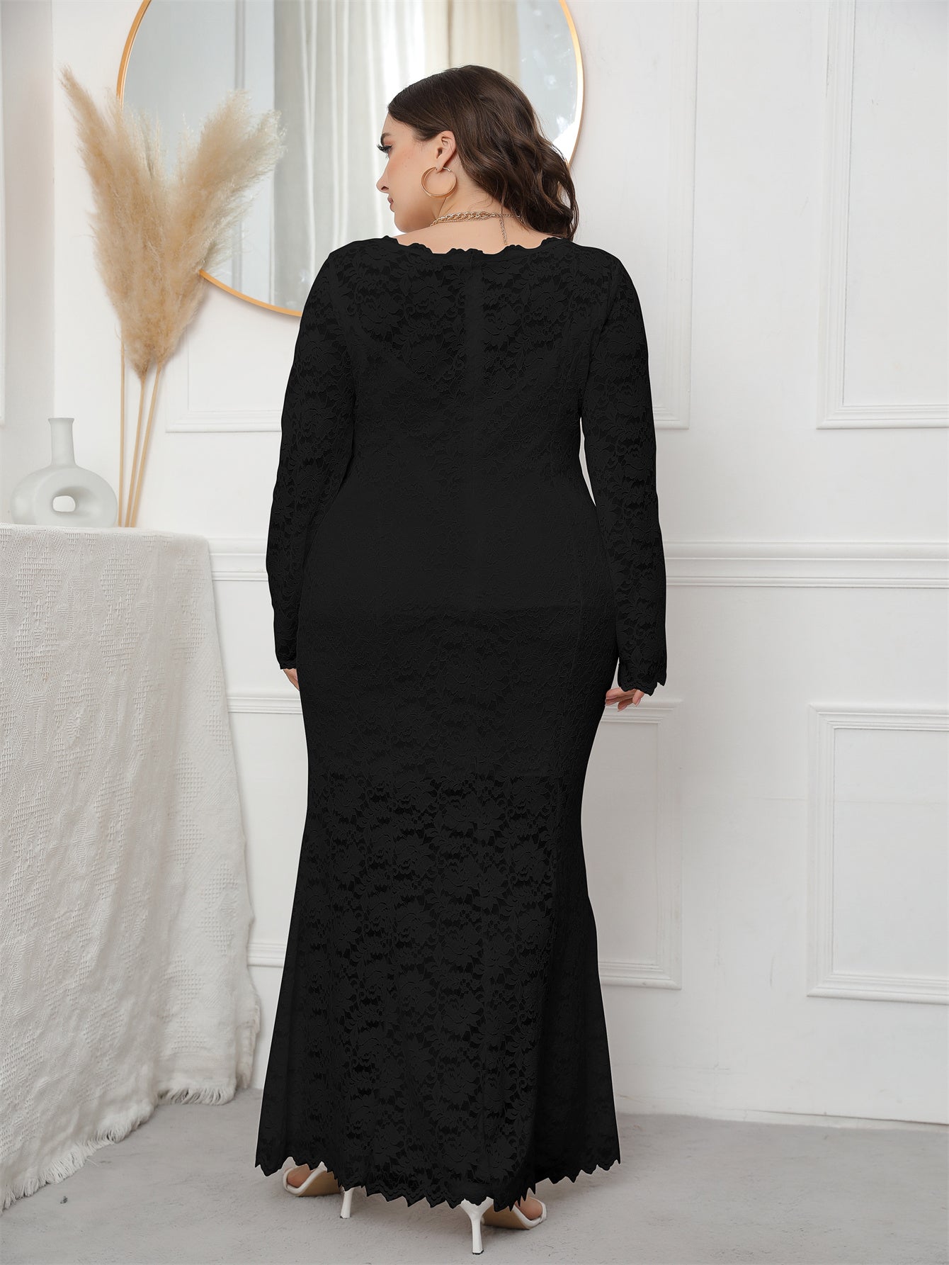 Plus Size Long Sleeve Mermaid Lace Evening Dress HIGH ELASTIC TRUE TO SIZE Sai Feel