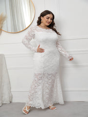 Plus Size Long Sleeve Mermaid Lace Evening Dress HIGH ELASTIC TRUE TO SIZE Sai Feel