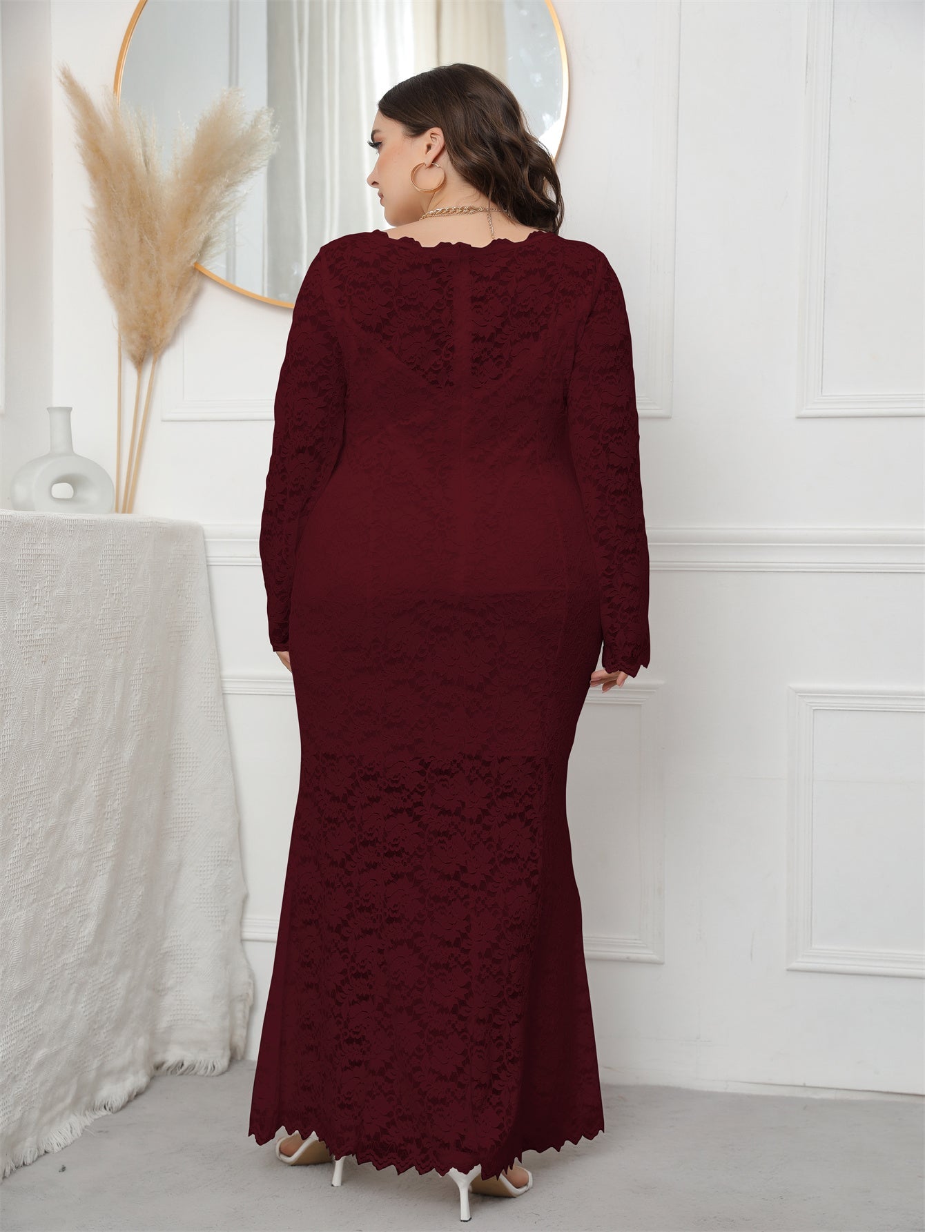 Plus Size Long Sleeve Mermaid Lace Evening Dress HIGH ELASTIC TRUE TO SIZE Sai Feel