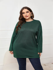 Plus Size Long Sleeve Round Neck Long Top Blouse Sai Feel