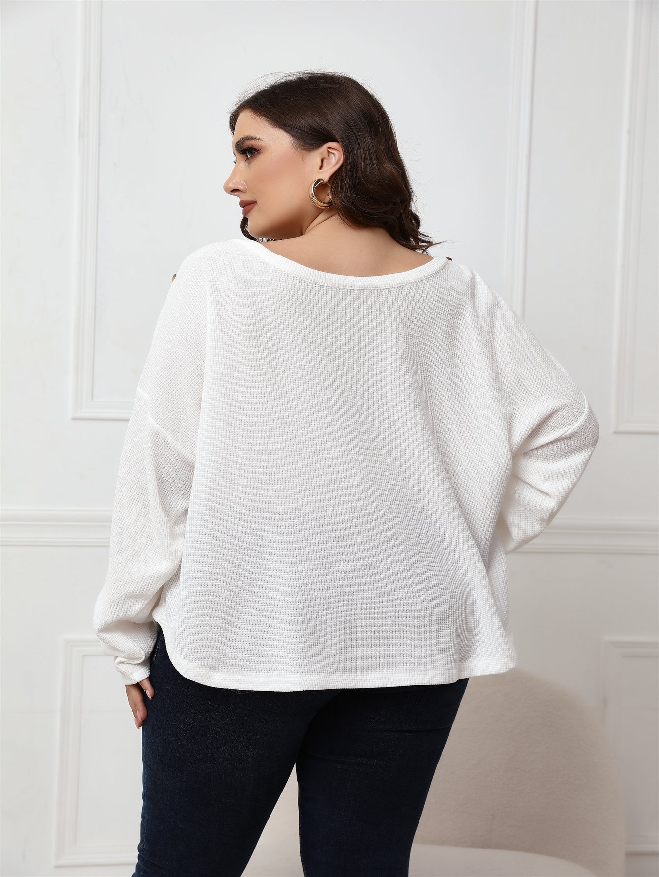 Plus Size Long Sleeve White Top Blouse Sai Feel