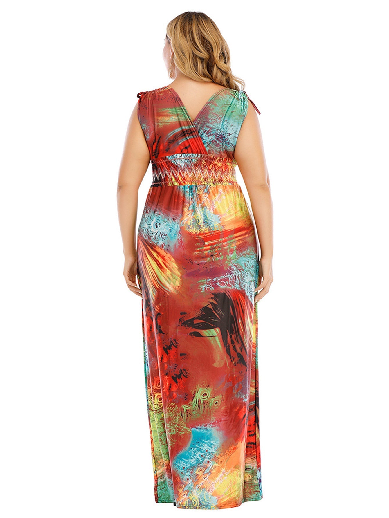 Plus Size M-6XL Surplice Front Elastic Waist Multicolor Fantastic Maxi Dress Sai Feel