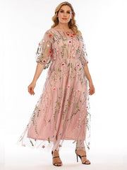 Plus Size Mesh Embroidery Party Dress Sai Feel