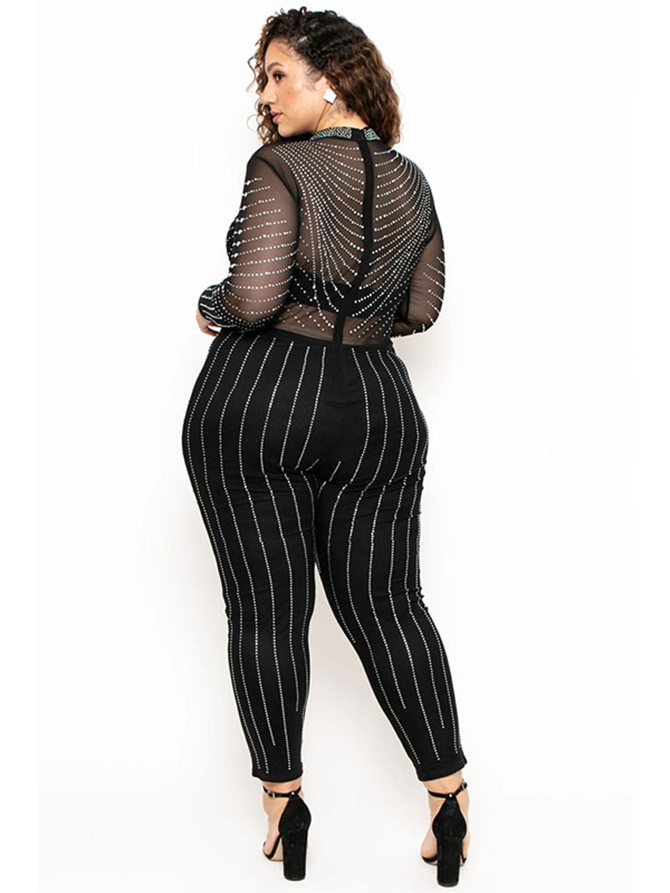 Plus Size Mesh Glitter Jumpsuit Sai Feel