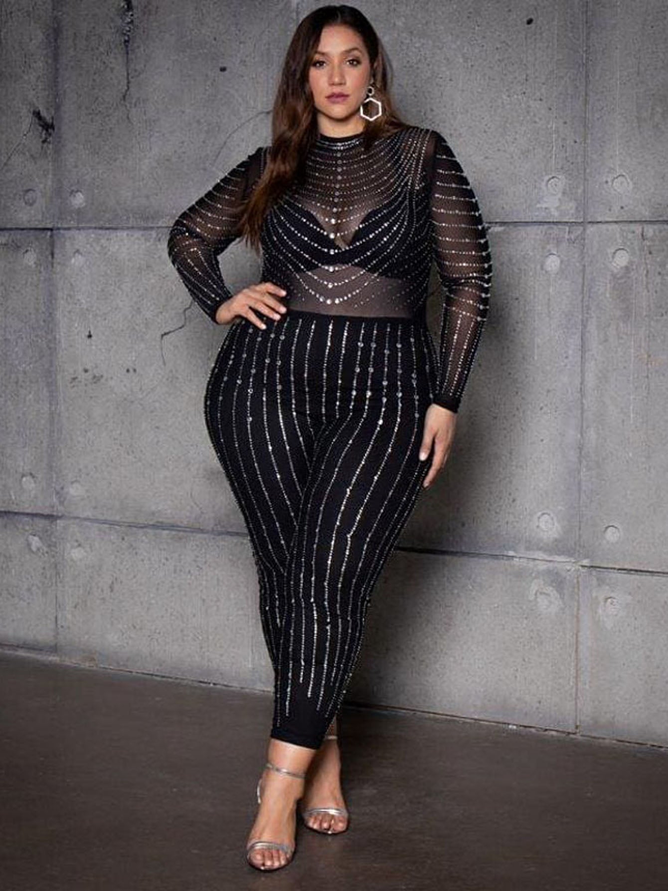 Plus Size Mesh Glitter Jumpsuit Sai Feel