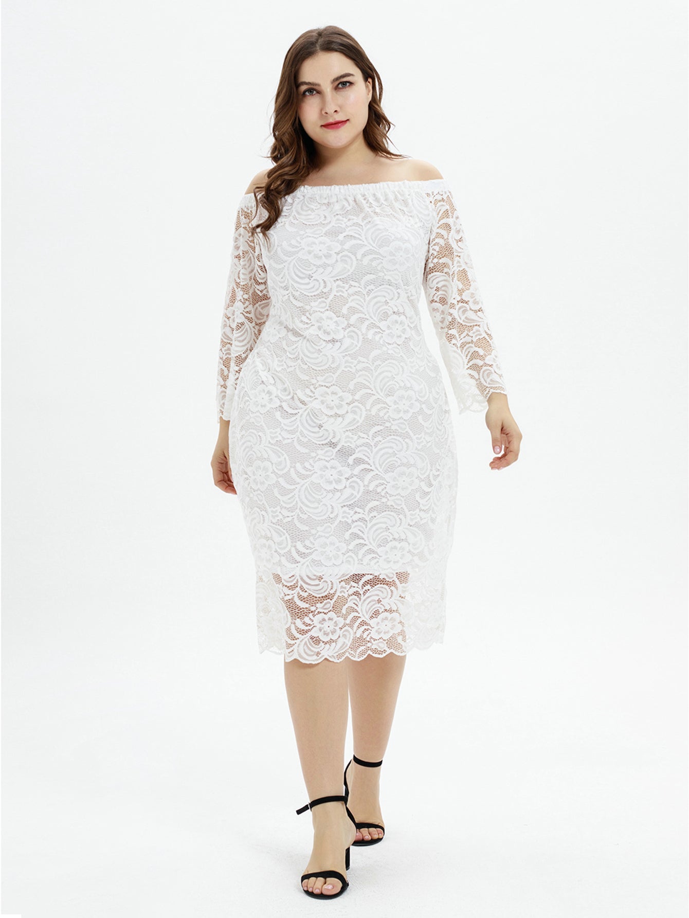 Plus Size Off Shoulder Lace Dress Sai Feel