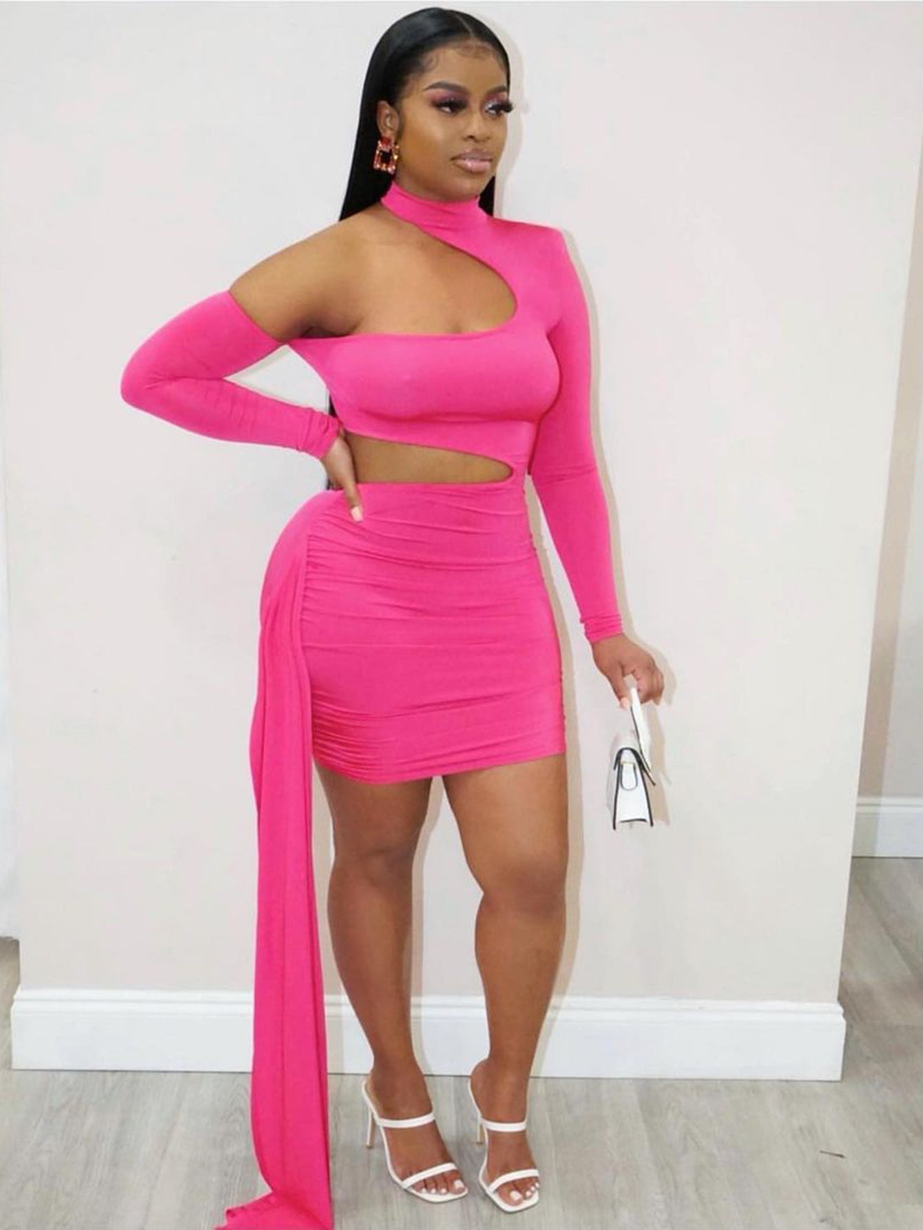 Plus Size One Shoulder Cut Out Waist Bodycon Dress Sai Feel