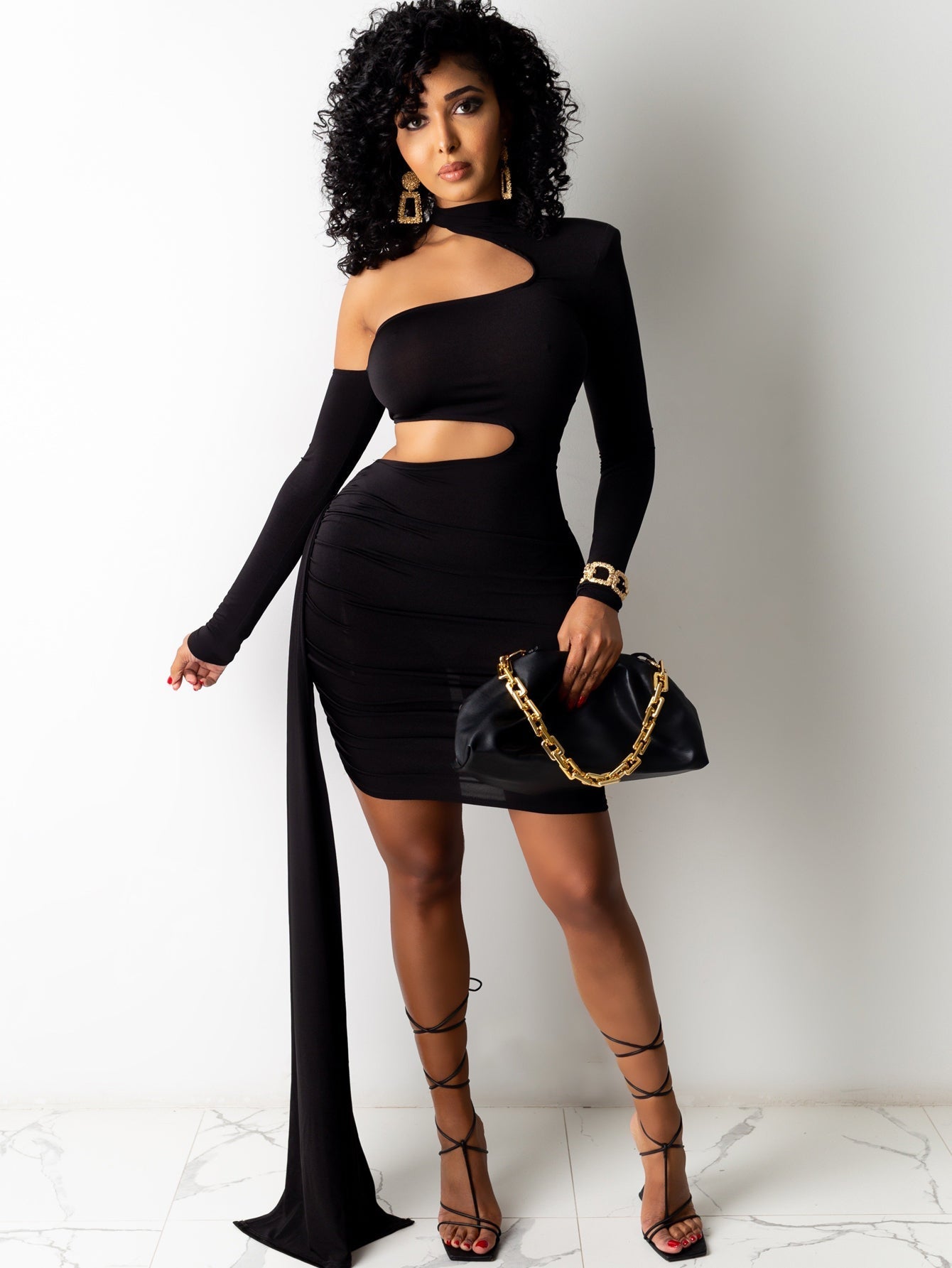 Plus Size One Shoulder Cut Out Waist Bodycon Dress Sai Feel