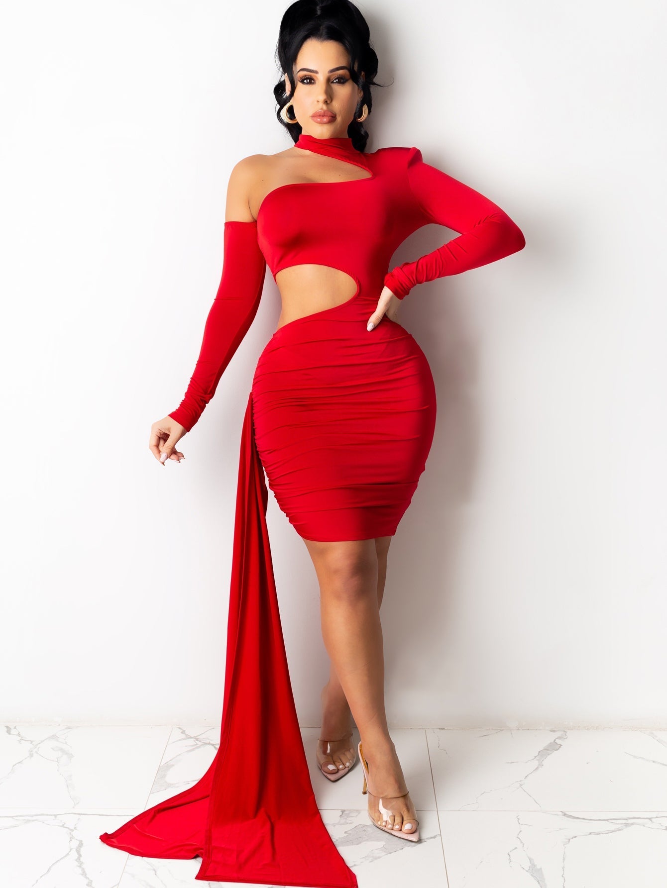 Plus Size One Shoulder Cut Out Waist Bodycon Dress Sai Feel