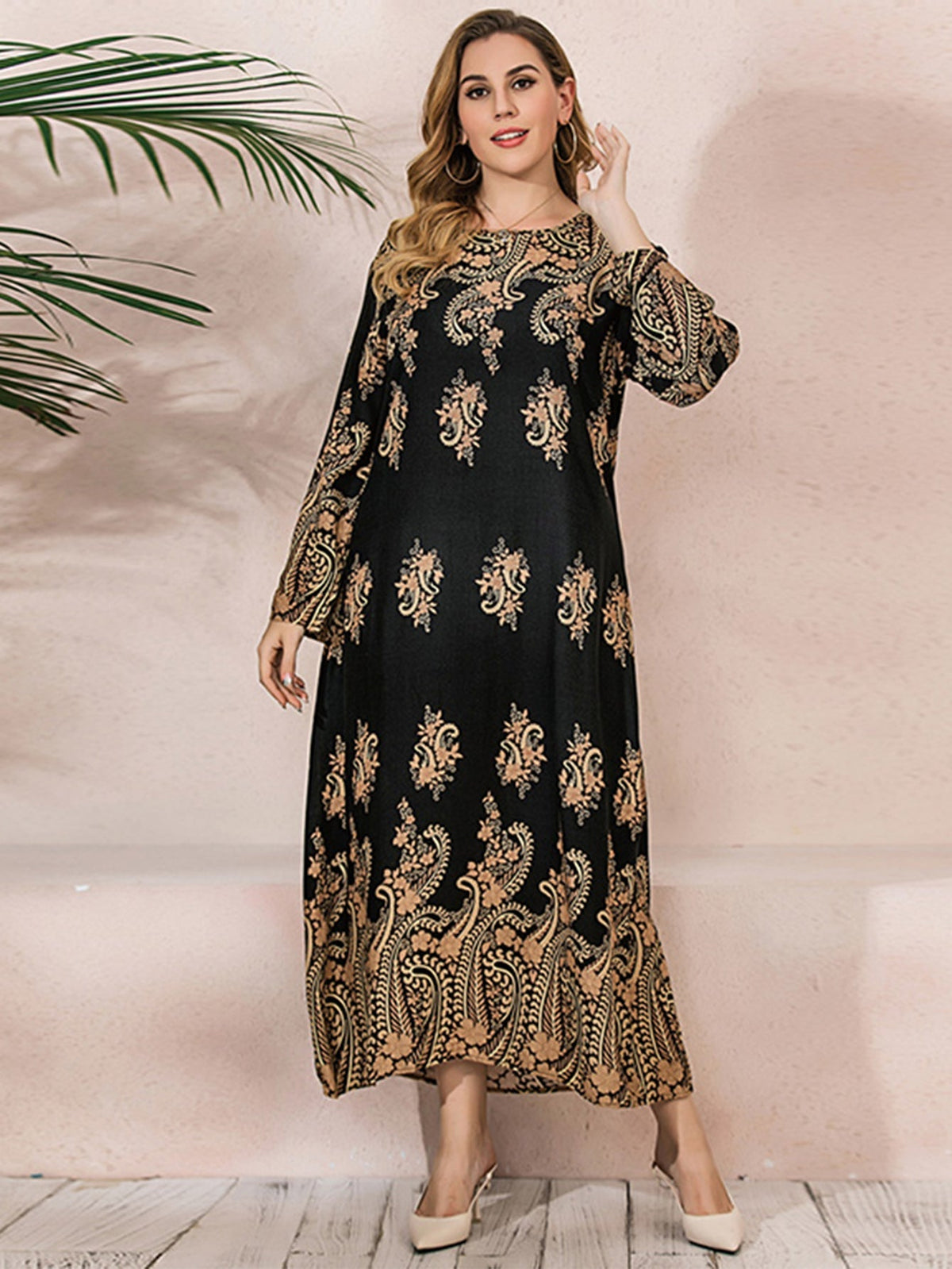 Plus Size Oversize Ethnic Print Longline Dress Sai Feel