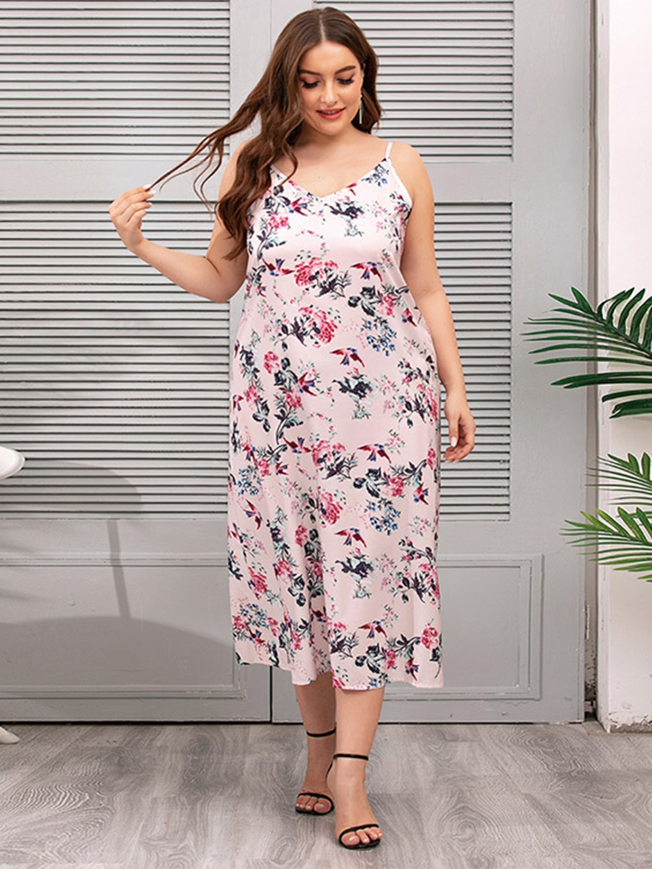 Plus Size Oversize Floral Cami Dress Lounge Wear Sai Feel