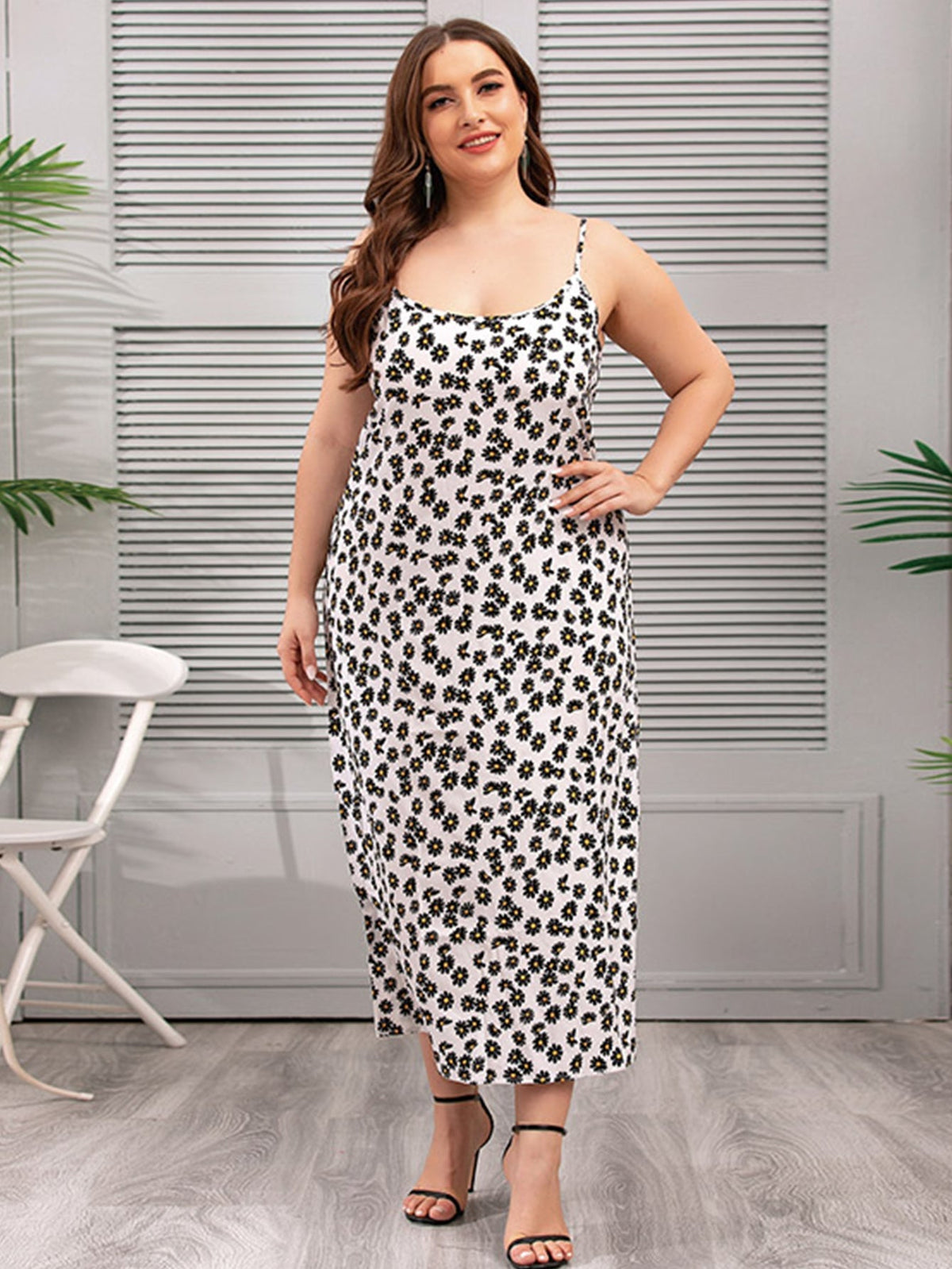 Plus Size Oversize Satin Silky Print Cami Dress Loungewear Sai Feel