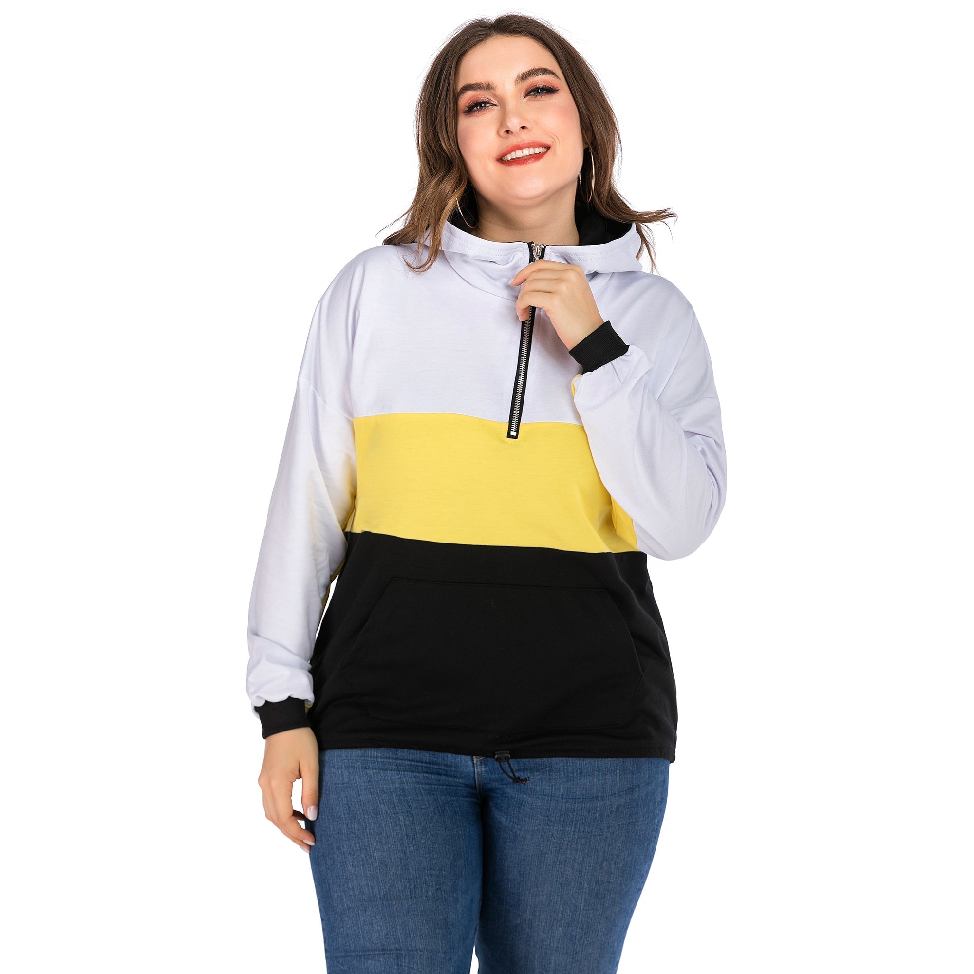 Plus Size Oversized Color Block Half Zip Sweatshirt Sai Feel