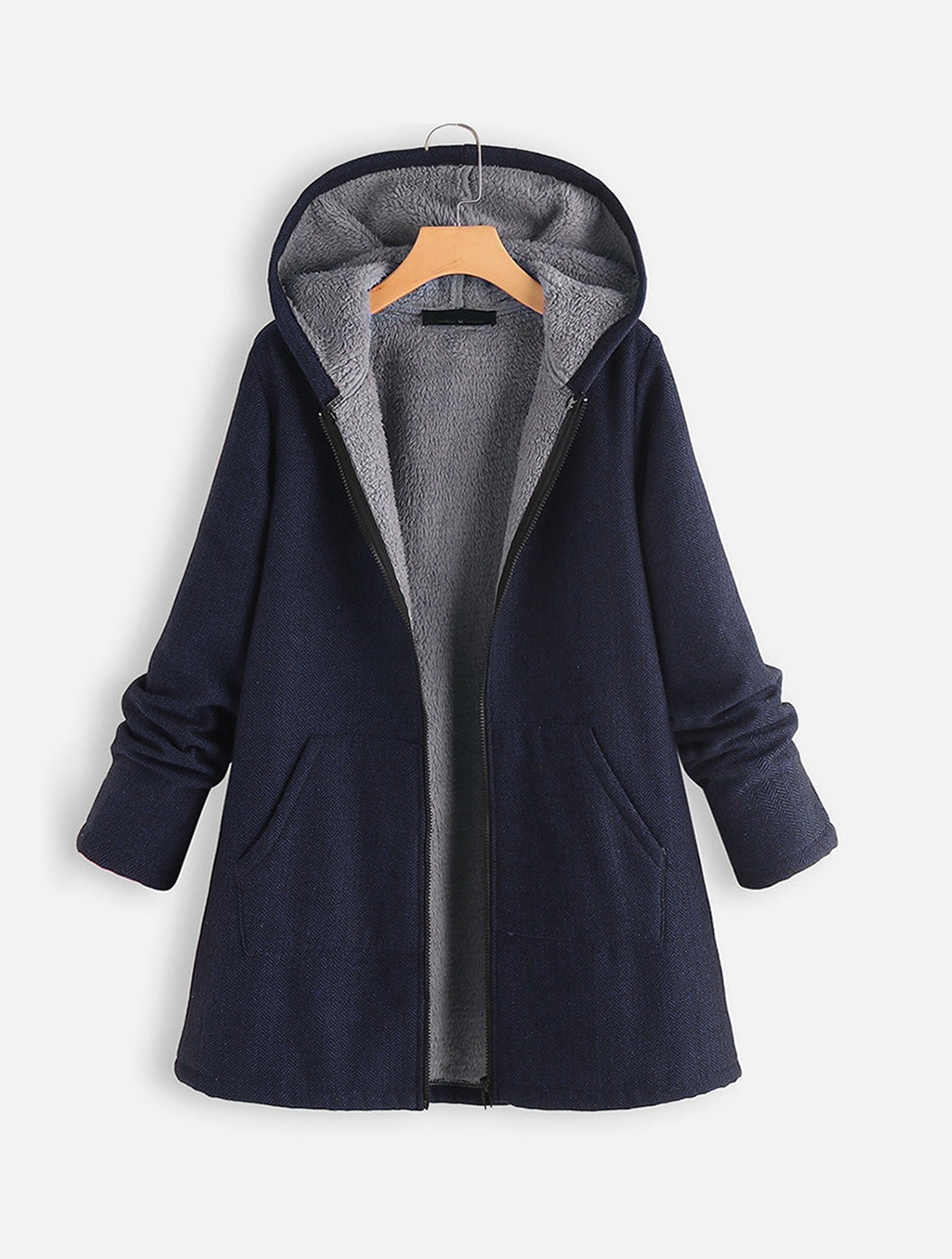 Plus Size Padded Plush medium length hooded jacket Sai Feel