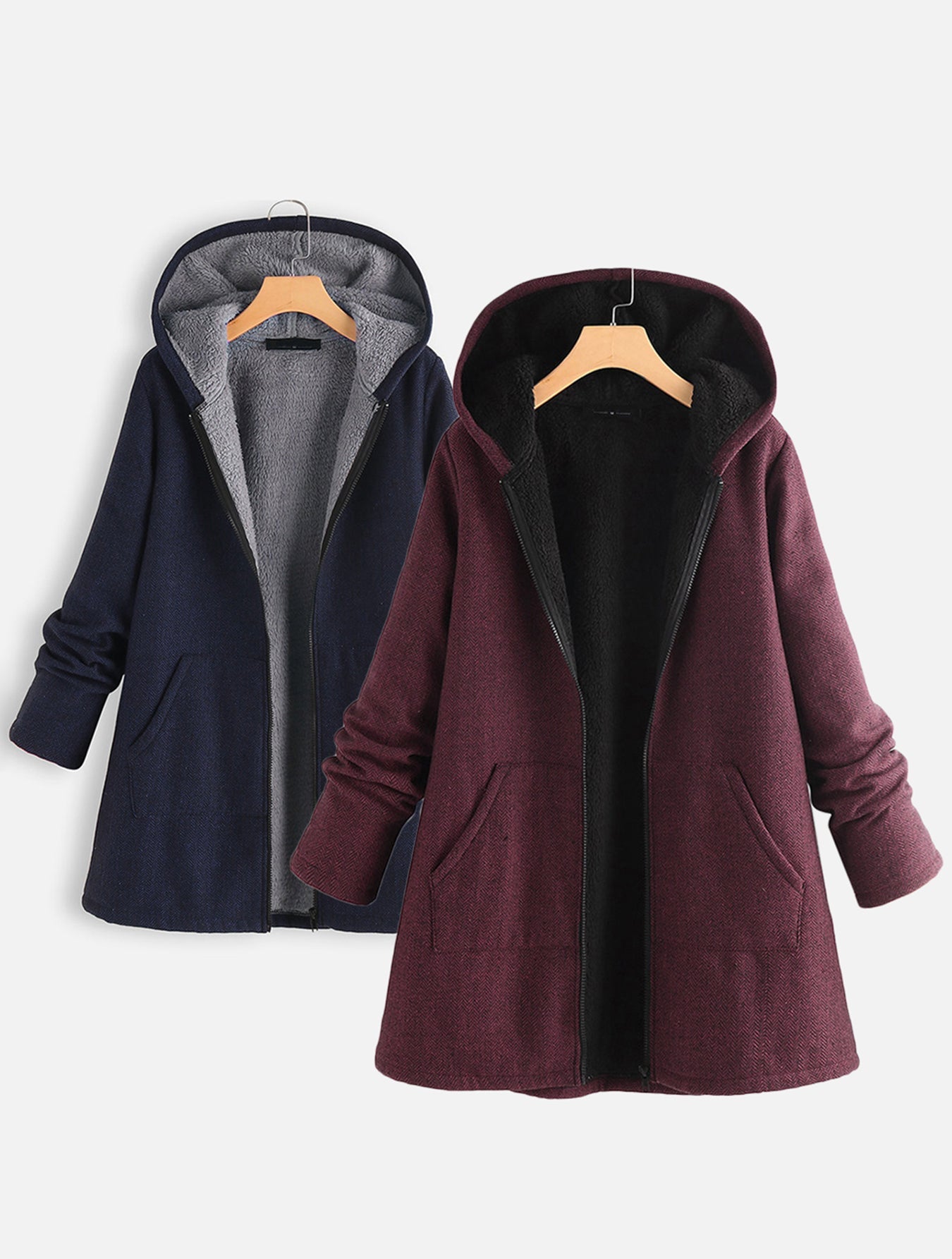 Plus Size Padded Plush medium length hooded jacket Sai Feel