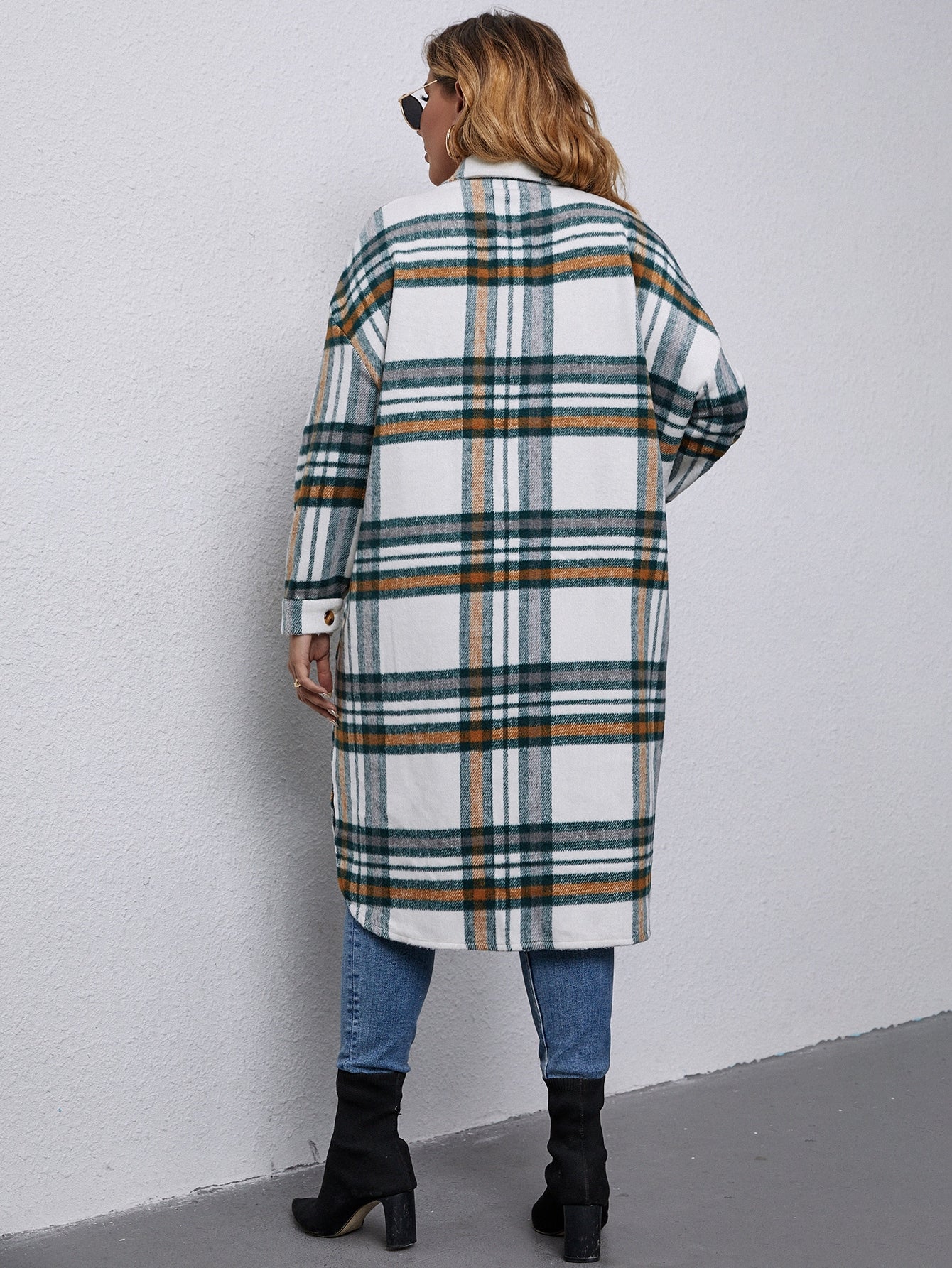 Plus Size Plaid Button Front Coat Sai Feel