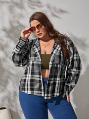 Plus Size Plaid Button Front Jacket Sai Feel